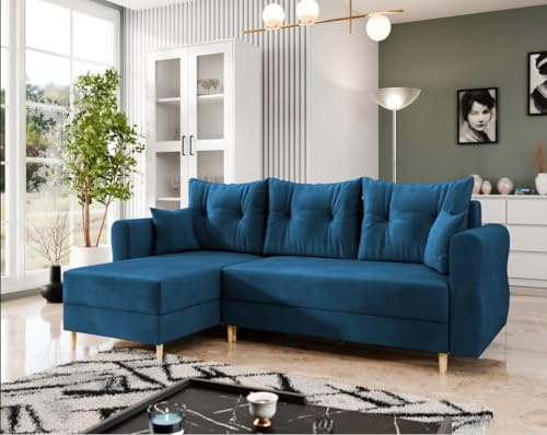 Agritrade AK Zako L Corner Sofa Bed with Storage – Reversible Chaise & Pull-Out Guest Bed (Blue)