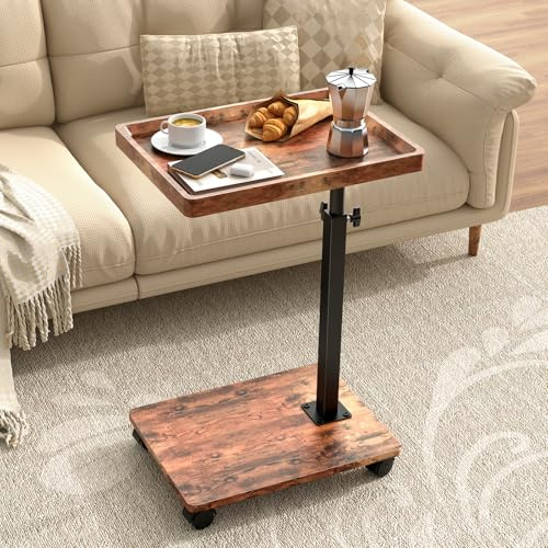QAUUQQ C-Tisch, Beistelltisch, höhenverstellbar, 360° drehbar, TV-Tablett mit Rollen, kleiner Tisch zum Essen, Abendessen, C-förmige Beistelltische für Wohnzimmer und Schlafzimmer, für Sofa, Couch