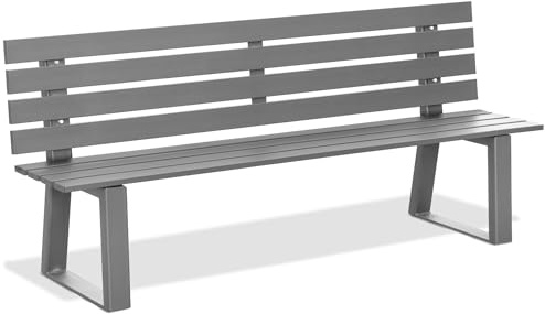 ANDRYS Garten- und Gartenbank – Bank mit Rückenlehne mit rechteckigem Rohr 8 x 2 cm und Beinen in U-Form bedruckt, 4 x 8 x 4 cm, Stahl, kaltverzinkt, Anthrazitgrau, 190 x 50 x 82 cm