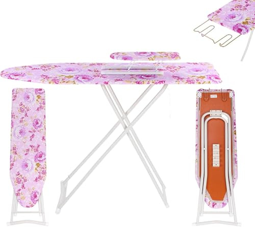 Small Ironing Board with Iron Rest, Compact Ironing Board Full Size, Height Adjustable Iron Boards Portable Ironing Boardss Foldable Irons Boards Small Space Saver, 36L x 12W Purple
