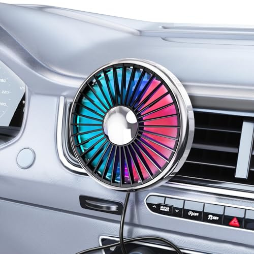 NIFBANG USB Car Fan Air Vent Mounted,Portable Car Cooling Fan with Colorful Light,360° Rotatable Mini Quiet Fan That Blow Cold Air,Clip On Car Vent Cooler Fan for Vehicle,Van,Pickup Truck,SUV,RV