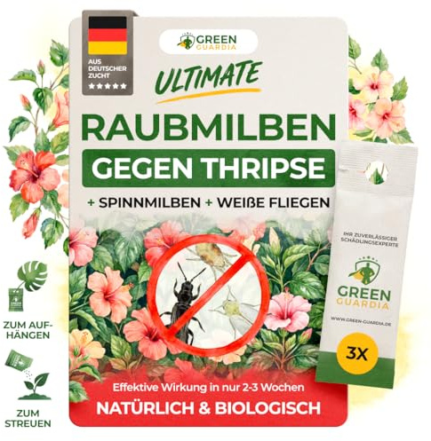 GREEN GUARDIA Ultimate Raubmilben gegen Thripse, Weiße Fliegen & Spinnmilben – 3X Tüten – Biologische Schädlingsbekämpfung für Pflanzen – Nützlinge gegen Thripse – chemiefrei & einfach anzuwenden