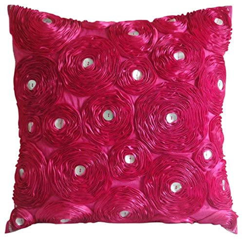 The HomeCentric Rosado Fucsia Cojines Cubren, Cinta De La Flor Rosa Fucsia Tema Floral 45x45 cm Cojines Cubren, Sedala Seda Fundas De Almohada, Moderno Fundas De Cojines - Fuchsia Power