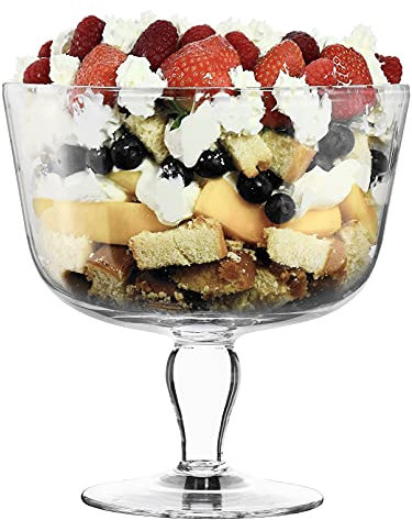 SOLAVIA Transparent Clear Glass Footed Trifle Dessert Bowl H21cm D22cm, 2.5 litres Flora Dessert Bowl