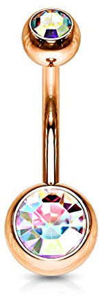 Paula & Fritz® Bauch-nabelpiercing Bananabell Bauch-Piercing Edelstahl Chirurgenstahl 316L roségold Doppelte Kugel Zirkonia GRN04-141058-AB