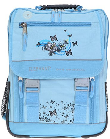 ELEPHANT Schulrucksack XL Rucksack + Federmäppchen XL (Butterfly Hellblau)
