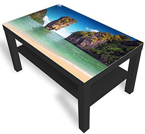 DekoGlas Beistelltisch Couchtisch 'James Bond Island' Sofatisch mit Motiv Glasplatte Kaffee-Tisch, 90x55x45 cm Schwarz