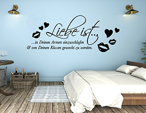 tjapalo® s-pkm287 Wandtattoo Schlafzimmer romantisch modern Wandsticker Liebe ist in deinen Armen einzuschlafen (B58 x H23 cm)