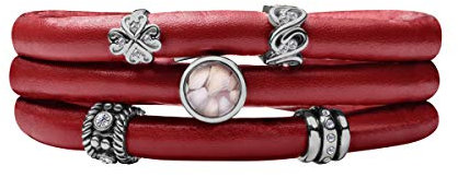 Quiges Damen Leder Wickelarmband Rot 60cm mit Charm Beads Versilbert Edelstahl Magnetverschluss