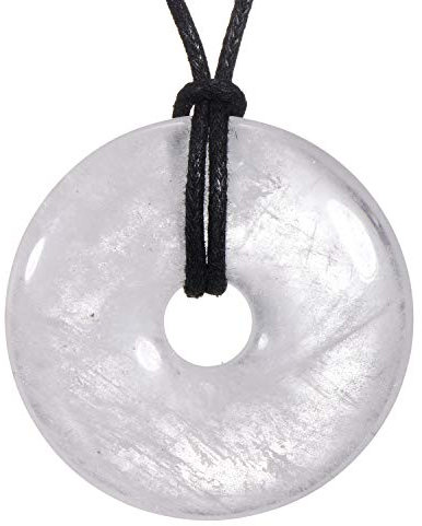 Morella Damen Halskette 80 cm Donut Edelstein Anhänger Bergkristall im Samtbeutel