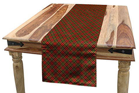 ABAKUHAUS Kariert Tischläufer, Irish Tartan Weihnachten, Esszimmer Küche Rechteckiger Dekorativer Tischläufer, 40 x 300 cm, Smaragdgrün Gelb Rot