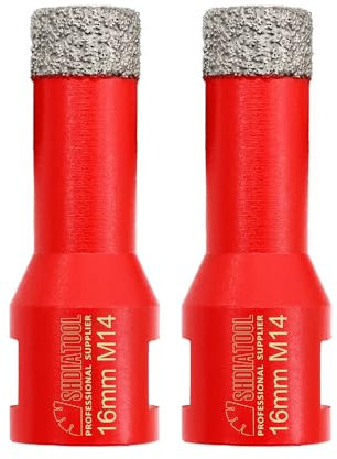 SHDIATOOL Forets Diamant 2 Pièces 16mm Trépans de Forage avec Filetage M14 pour Perçage à sec en Porcelaine Carrelage Granit Marbre