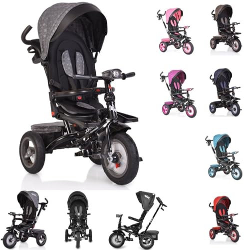 Byox Tricycle, Dreirad Jockey Gummireifen Musik Sitz drehbar Schubstange verstellbar, Farbe:grau