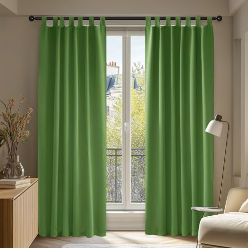 Deconovo Lot de 2 Rideaux Occultants Thermique Anti Froid Rideaux Salon Design Moderne à Pattes 140x200cm Vert d'herbe Rieau Fenêtre Cuisine