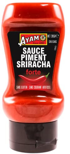 Ayam Sauce piment sriracha forte, sans gluten et sans colorant artificiel - La bouteille de 275g