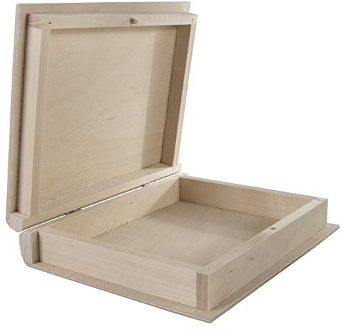 Holzbox in Buchform, dekoratives Bücherregal, Zubehörhalter, versteckte Abdeckung, 21 x 17 x 4,5 cm, zur Aufbewahrung von Erinnerungsstücken, aufklappbar, unlackiertes und unbehandeltes