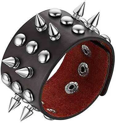 JewelryWe Spike Lederarmband Nietenarmband Herren: Braun Punk Breit Leder Armband Nieten Kegelnieten Beads Halloween Gothic Verstellbar Manschette Armreif Druckknopf Hip Hop Rock Schmuck Geschenk