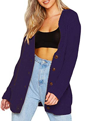 Mix Brand Elegant Womens Chunky Cable Knit Cardigan Daisy Button Everyday Aran Long Sleeves Grandad Plus Sizes UK (Purple, S/M (8-10))