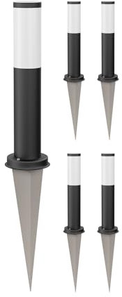 ledscom.de 5 Stück Pollerleuchte PORU schwarz mit Erdspieß für außen, Edelstahl, rund, 38,5cm, E27 Fassung