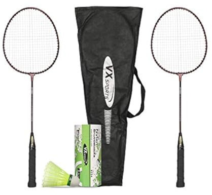 Vector X VXB-10 Jr. Badmintonschläger-Set aus Aluminium (Mehrfarbig) 2 Schläger und 3 Stück Nylon-Shuttles mit Komplettbezug-Set Material: Aluminium für fortgeschrittene