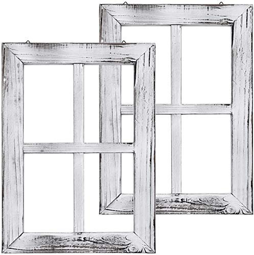 Greenco Wooden Rustic Mount Window Frames Vintage Country Farmhouse Wall Décor-Set of 2-White Marco de Madera Ventana (2 Unidades), Color Blanco, Pino