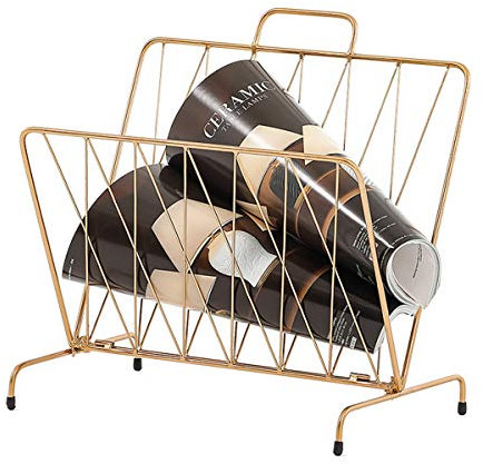 TentHome Faltbarer Zeitungsständer Metall Zeitungshalter Stehend Zeitschriftensammler Draht Magazinhalter Zeitschriftenhalter Zeitungskorb Modern Zeitschriften/Magazinsammler Newspaper Rack (Gold)