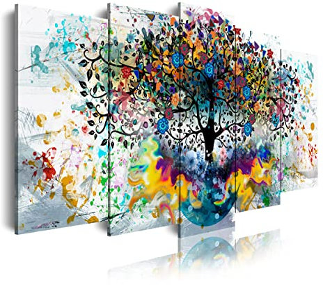 DekoArte 562 - Images modernes sur toile Impression d'art numérique | Toile décorative pour votre salon ou votre chambre | Couleurs d'arbres sur fond blanc | 5 pièces 150 x 80 cm
