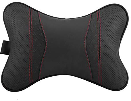 Tbest Auto Nackenkissen, Leder Kopfstütze Sitz Kopf Halslehne Kissen Komfortable weiche Kissenauflage Unterstützung für Reisen Auto& Home(schwarz)