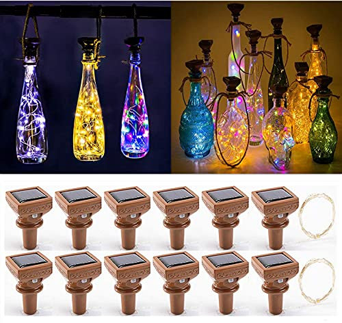 YJFWAL Upgraded 12 Pack Solar Wine Bottle Lights, 20 LEDs Waterproof Copper Light, Bottle Light Fairy Cork String Lights for Yard Patio Decor, DIY Birthday Gift for Mom Grandma Girlfriend(3 Colors)