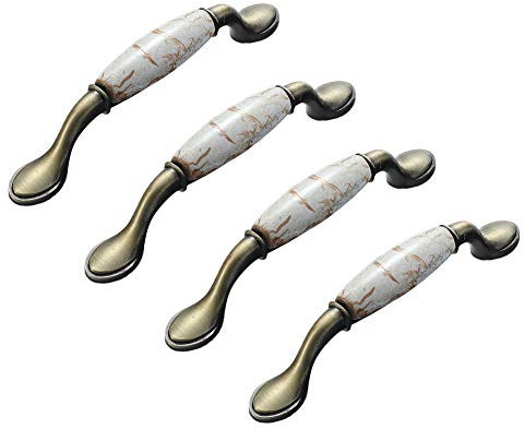 ANSIEDIO 4 Stück Europäische Keramik Möbelgriffe Schrankgriffe Türgriffe Griffe für Küchenschränke Küche Schrank Kleiderschrank - Bronze/Marmor 96mm