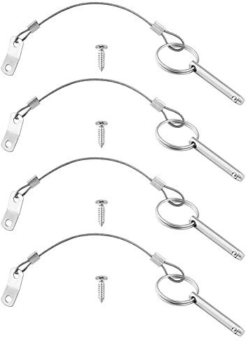 Top Quick Release Pin,6,3 mm Plattform Schnellspannstift 316 Edelstahl Kugelsperrbolzen Schnellverschlussstift mit Lanyard für nautische Hardware für oberes Scharnier für Boot Bimini, 4 Stück,Silber