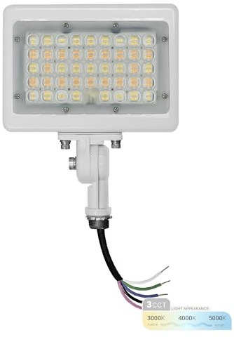 NUWATT 50W LED Flood Light, 3CCT 3000K/4000K/5000K Selectable, IP65 Waterproof Lighting, Adjustable Knuckle Mount, 7050LM, 0-10V Dimmable, 120-277V, Outdoor Security Floodlight for Yard, White, UL