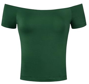Allegra K Women's Short Sleeves Off The Shoulder Basic Solid Crop Top Dark Green 8
