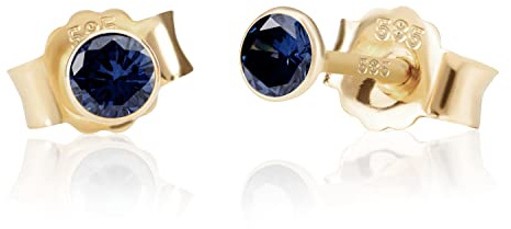 NKlaus Ohrstecker 585er Gelbgold 14 Karat Zirkonia 3,0mm für Damen, 2 Stück | Butterfly-Verschluss