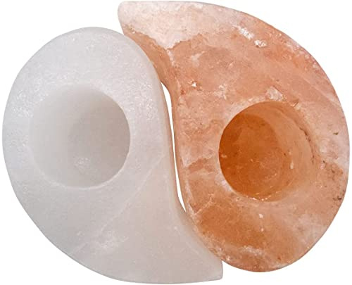 SudoreWell® Salzkristall Teelicht Teelichthalter 'Ying & Yang' aus weißem und rosa Steinsalz aus der Salt Range Pakistan