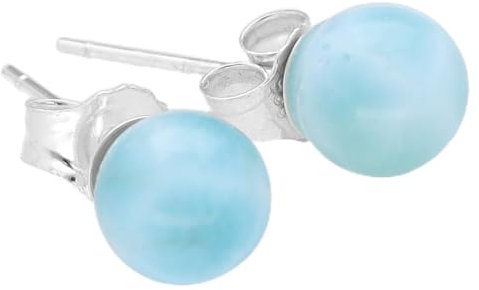Edelstein Ohrstecker in 925er Silber | Kugel/Perle 6 mm Durchmesser | Ohrringe mit Verschluss (Larimar)