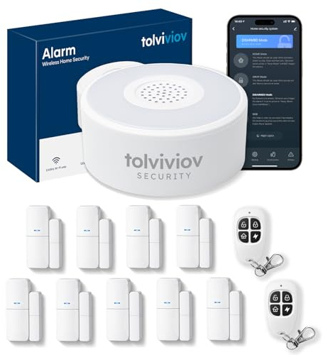 tolviviov Home Alarm System(2nd Gen), 12 Pieces Smart Home Alarm Security System DIY No Monthly Fee, Phone Alert, Alarm Siren, Door/Window Sensors, Remotes, Work with Alexa, for House Apartment Office