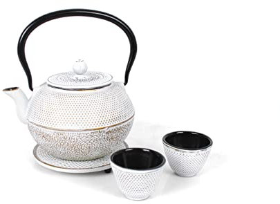 ECHTWERK Service à thé en fonte, théière 1,1 L avec passoire amovible, théière avec soucoupe, set de théières au design vintage pour la préparation de thé en vrac, crème