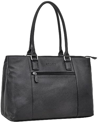 STILORD 'Marika' Schwarzer Shopper Damen Groß Echtleder mit Laptopfach 15,6 Zoll ideal als Vintage Ledertasche Businesstasche Arbeitstasche Frauen Handtasche und Schultertasche