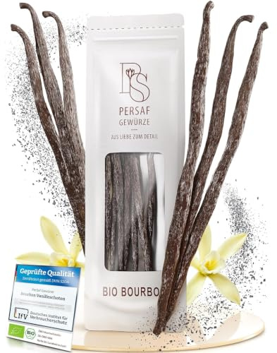 PerSaf 25 BIO Bourbon Vanilleschoten aus Madagaskar - Gourmet Qualität - 15 bis 18 cm - echte Vanille Schoten - 100% natürlich - fair gehandelt - DE-ÖKO-006