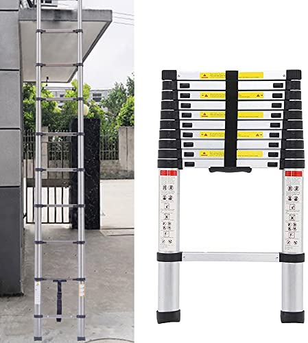 3.8 m Telescopic Ladder Stainless Steel Non-Slip Loft Ladder with 13 Rungs, Portable Extension Ladder for Outdoor and Indoor Use, 150 kg Load Capacity