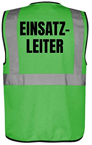 Fassbender-Druck WARNWESTEN - Sicherheitsweste GRÜN mit Taschen und Reißverschluss nach EN ISO 20471 zertifiziert - Warn Weste für EINSATZLEITER - Unisex mit hochwertigem Reflektorstreifen