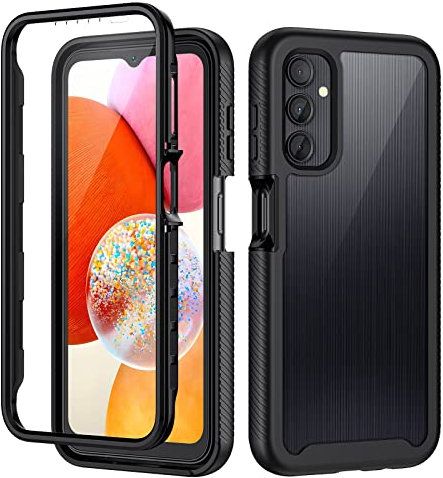 seacosmo for Samsung A14 Case, Galaxy A14 Case with Screen Protector Full Body Shockproof Protection Armour Cover Slim Fit Bumper Protective Phone Case for Samsung Galaxy A14 4G/5G - Black/Clear