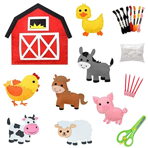 PEPOYO AI Nähset Kinder 8 Stück Bastelset,Bauernhoftier Anfänger Nähpaket DIY Art Craft Geschenk,Kinder für Jungen Mädchen Pädagogische Kreativsets Nähen Bastelset