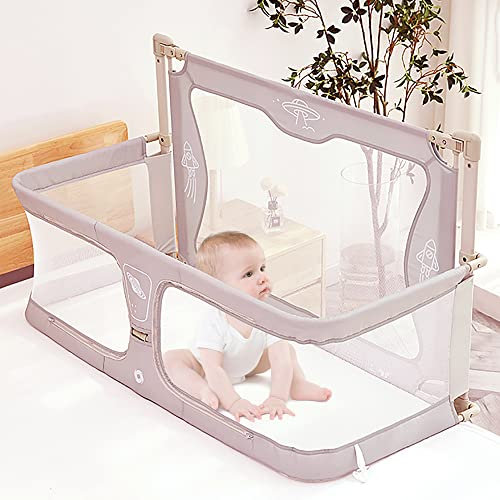 3 In 1 Beistellbett Baby,babybett,Babywiege,baby Bett,Höhenverstellbares,baby Laufstall, Der Auf Das Bett Gestellt Werden Kann,mit Mückennetz atmungsaktives und sichtbares Netzfenster ( Color : Creamy