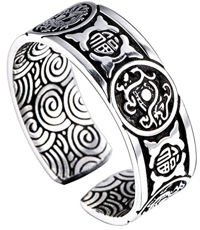 AMDXD 999 Sterlingsilber Ringe, Lucky Ancient Tier Ehering für Männer, Band Ring, Verstellbar, Silber, Echt Silber Schmuck