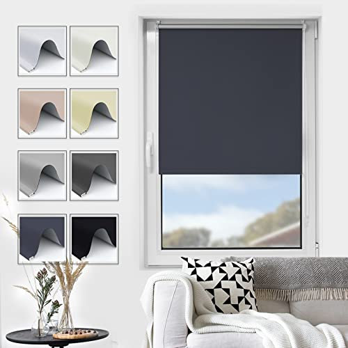 Grandekor Verdunklungsrollo ohne Bohren Klemmfix Dunkelgrau 90x170cm(BxH), Fenster Rollo Verdunkelung für Innen Lichtundurchlässig Thermo Rollos für Fenster ohne Bohren