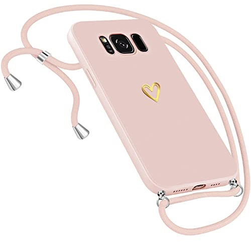 Handykette Hülle für Samsung Galaxy S8 Plus Hülle Necklace, Herz Motiv Muster Handyhülle für Samsung Galaxy S8 Plus Hülle mit Band Kordel zum Umhänge Band Ultradünn Hülle für Samsung S8 Plus (Rosa)