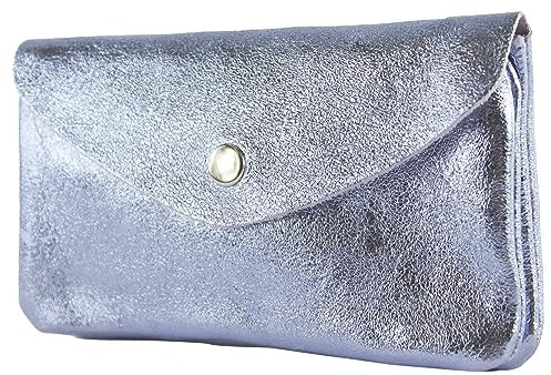 modamoda de P11 Portefeuille en cuir pour femme, taille M, fabriqué à la main en Italie, Violet pastel métallisé, m, Petit porte-monnaie léger