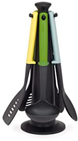 Joseph Joseph Duo 5-piece Kitchen Cooking Utensils Set with storage stand, silicone hanldes and heat-resistant, Opal